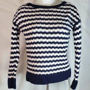 Ann Taylor Loft blue and white striped open knit long sleeve Sweater Size S